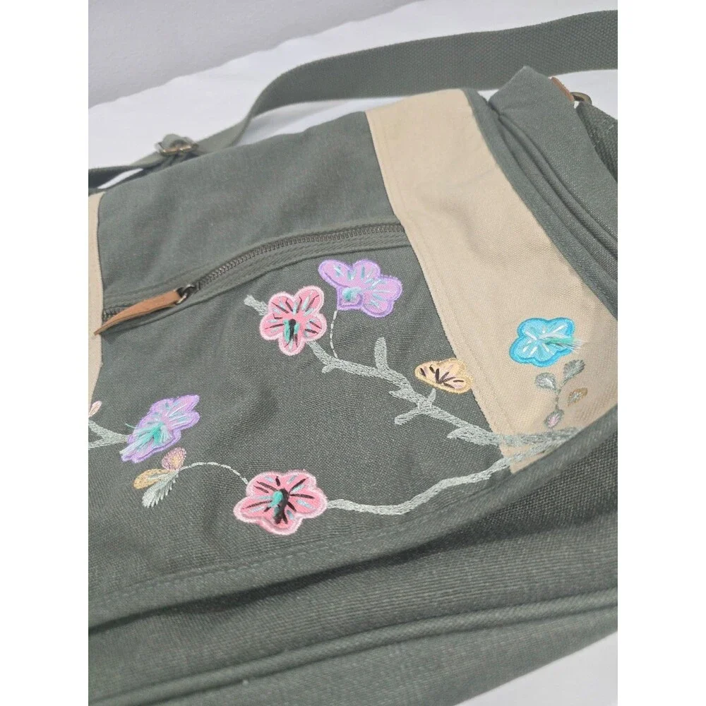 Old Navy Vintage Floral embroidered Messenger Bag Olive Green Crossbody Y2K